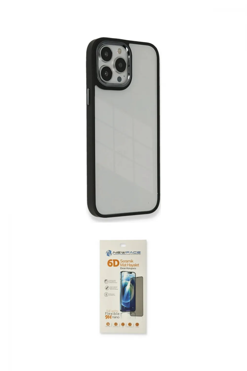 ieg™ iPhone 14 Pro Kılıf Eksen Doku Prime - Siyah 6D Mat Seramik Hayalet Nano Ekran Koruyucu