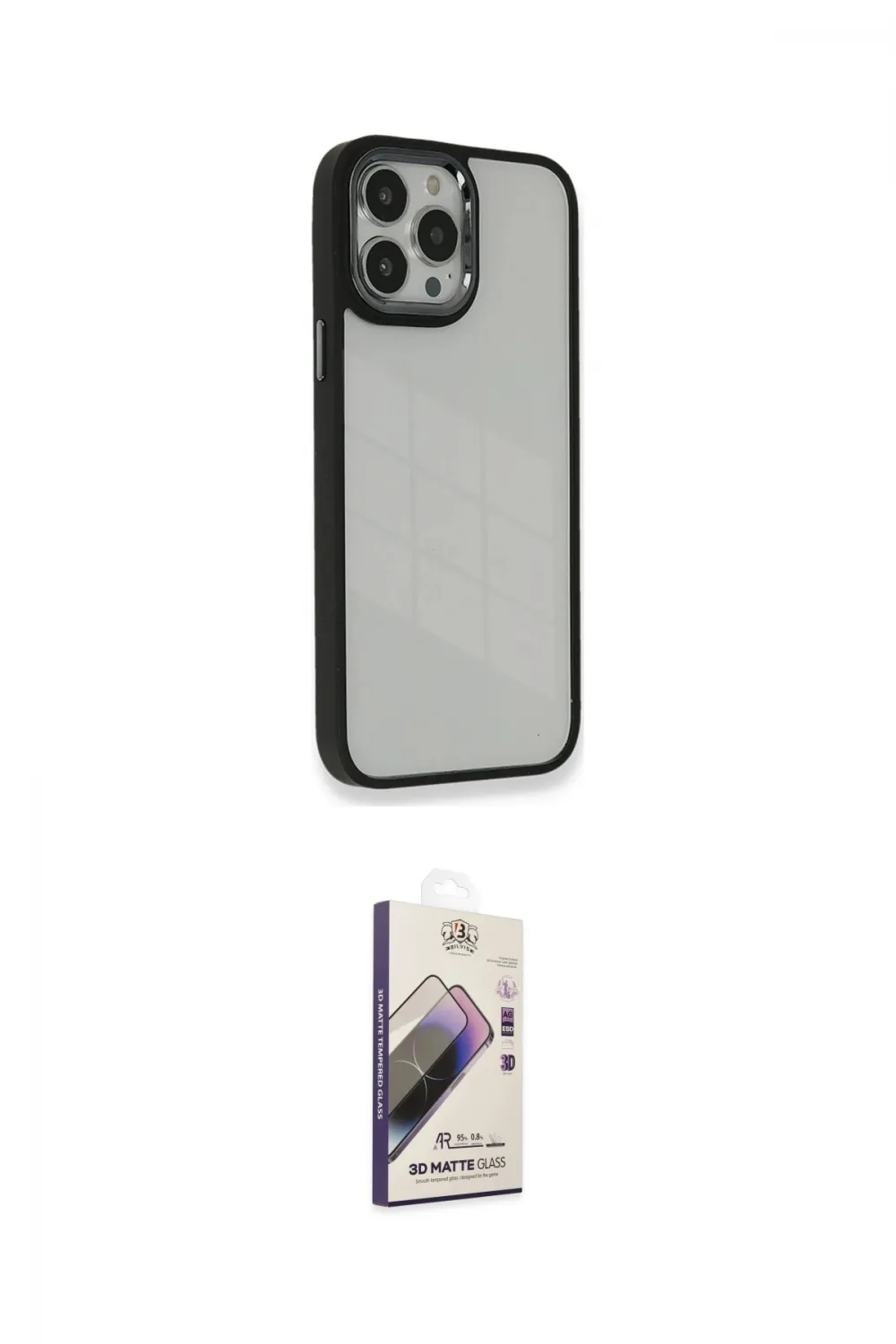ieg™ iPhone 14 Pro Kılıf Eksen Doku Prime - Siyah Bilvis 3D Mat Cam Ekran Koruyucu
