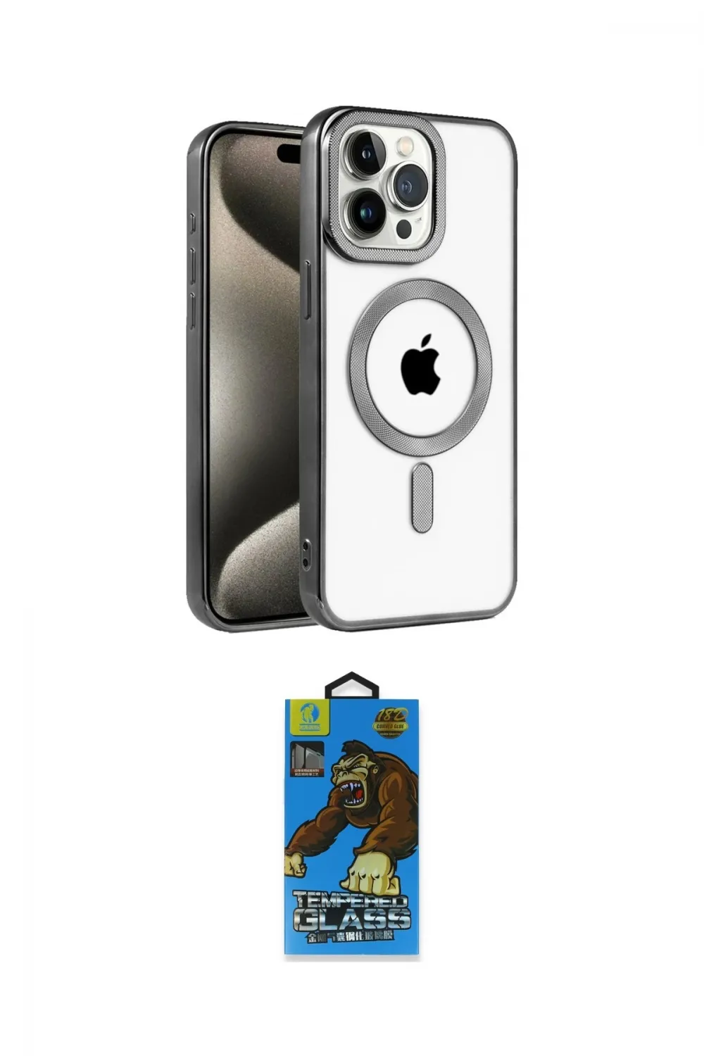 ieg™ iPhone 14 Pro Kılıf Eksen Form Koleksiyonu - Siyah 18D Cam Ekran Koruyucu