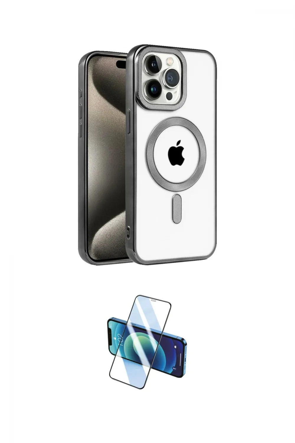 ieg™ iPhone 14 Pro Kılıf Eksen Form Koleksiyonu - Siyah 3D Antistatik Cam Ekran Koruyucu