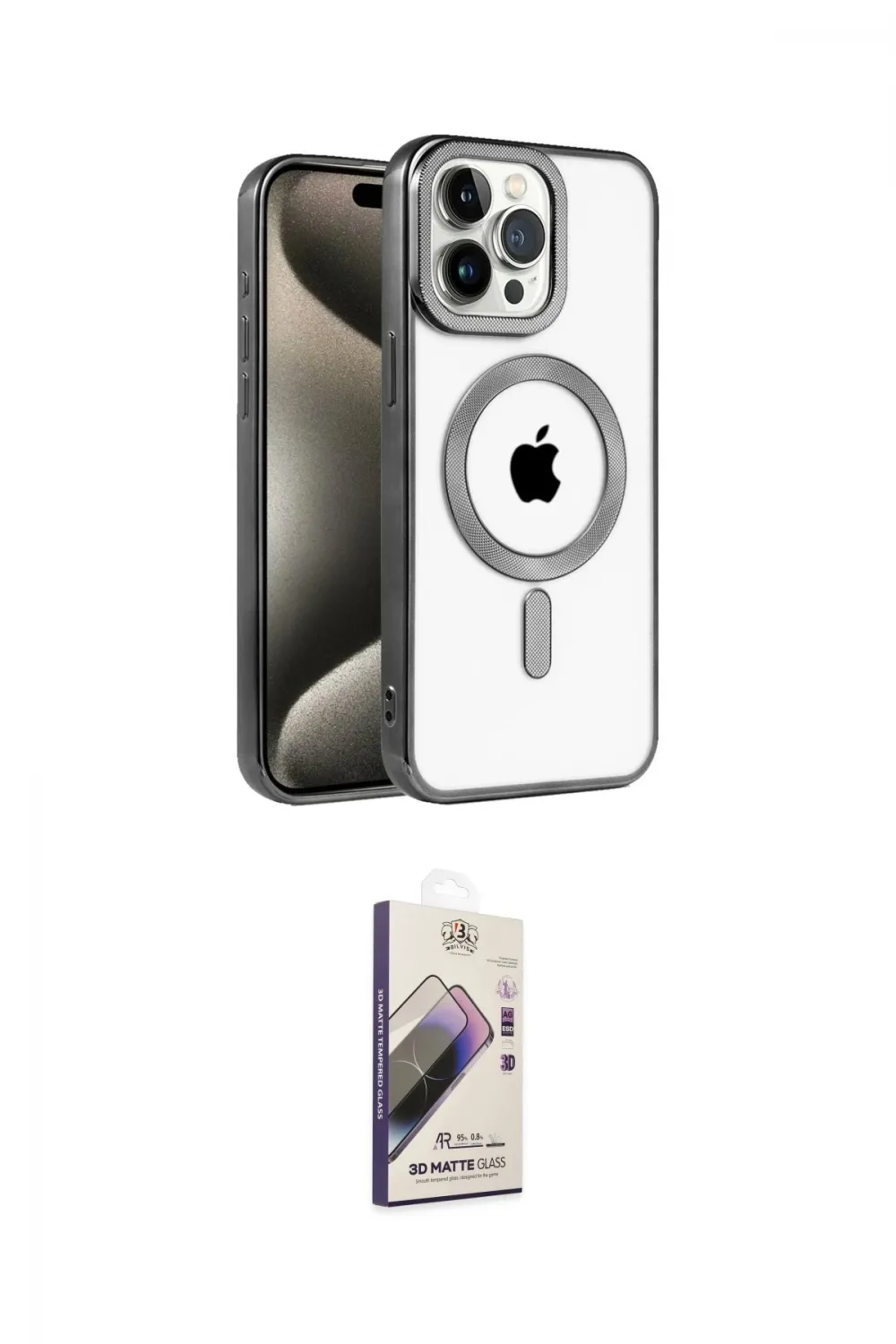 ieg™ iPhone 14 Pro Kılıf Eksen Form Koleksiyonu - Siyah Bilvis 3D Mat Cam Ekran Koruyucu