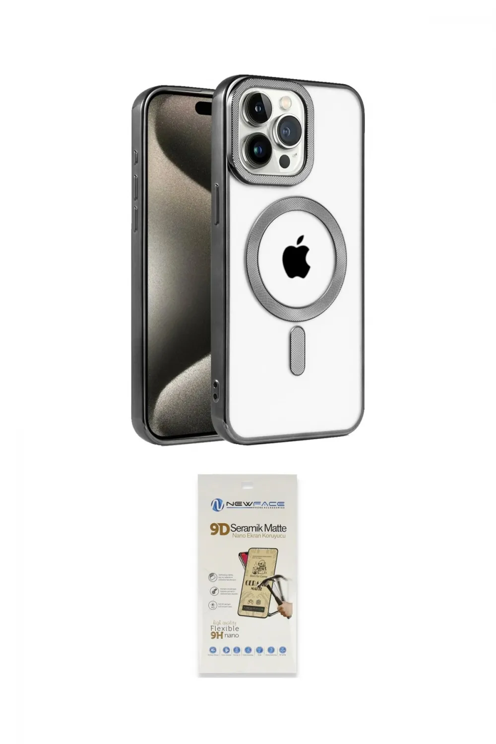 ieg™ iPhone 14 Pro Kılıf Eksen Form Koleksiyonu - Siyah Mat Seramik Nano Ekran Koruyucu
