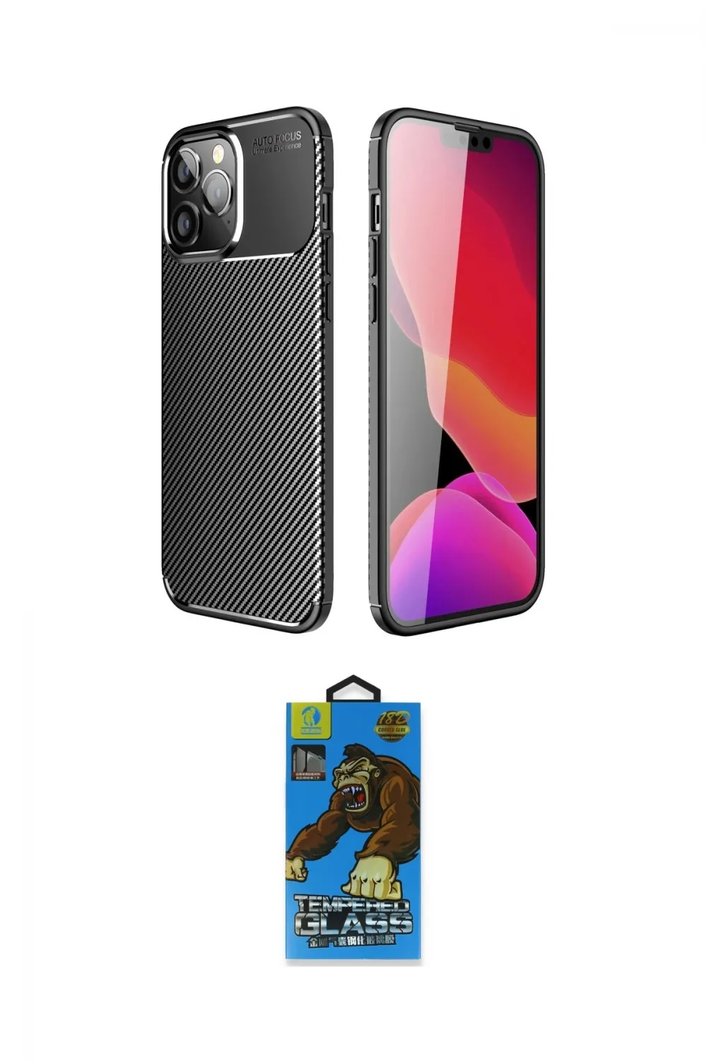 ieg™ iPhone 14 Pro Kılıf Eksen Form Prime - Siyah 18D Cam Ekran Koruyucu