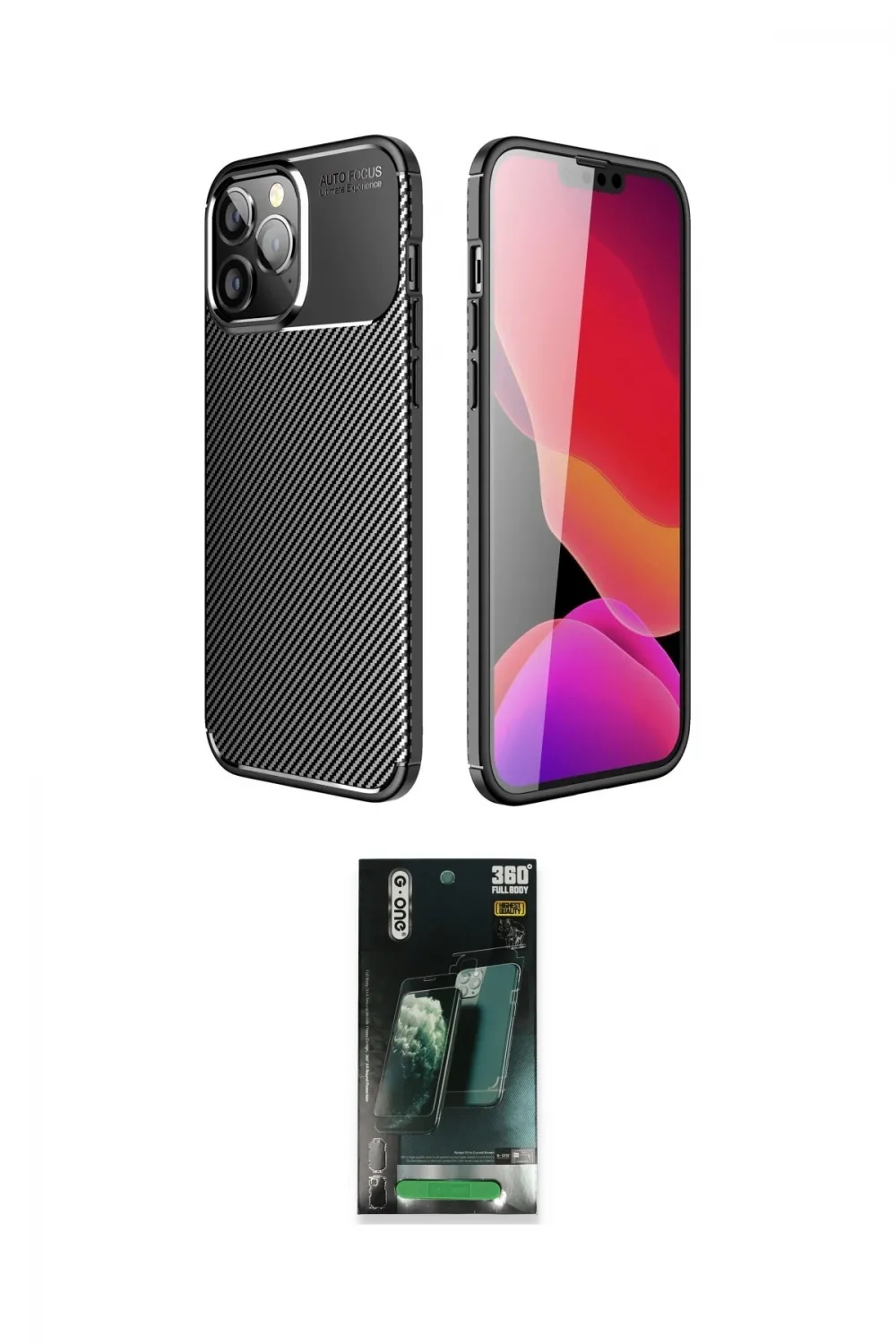 ieg™ iPhone 14 Pro Kılıf Eksen Form Prime - Siyah 360 Mat Full Body Arka Koruyucu