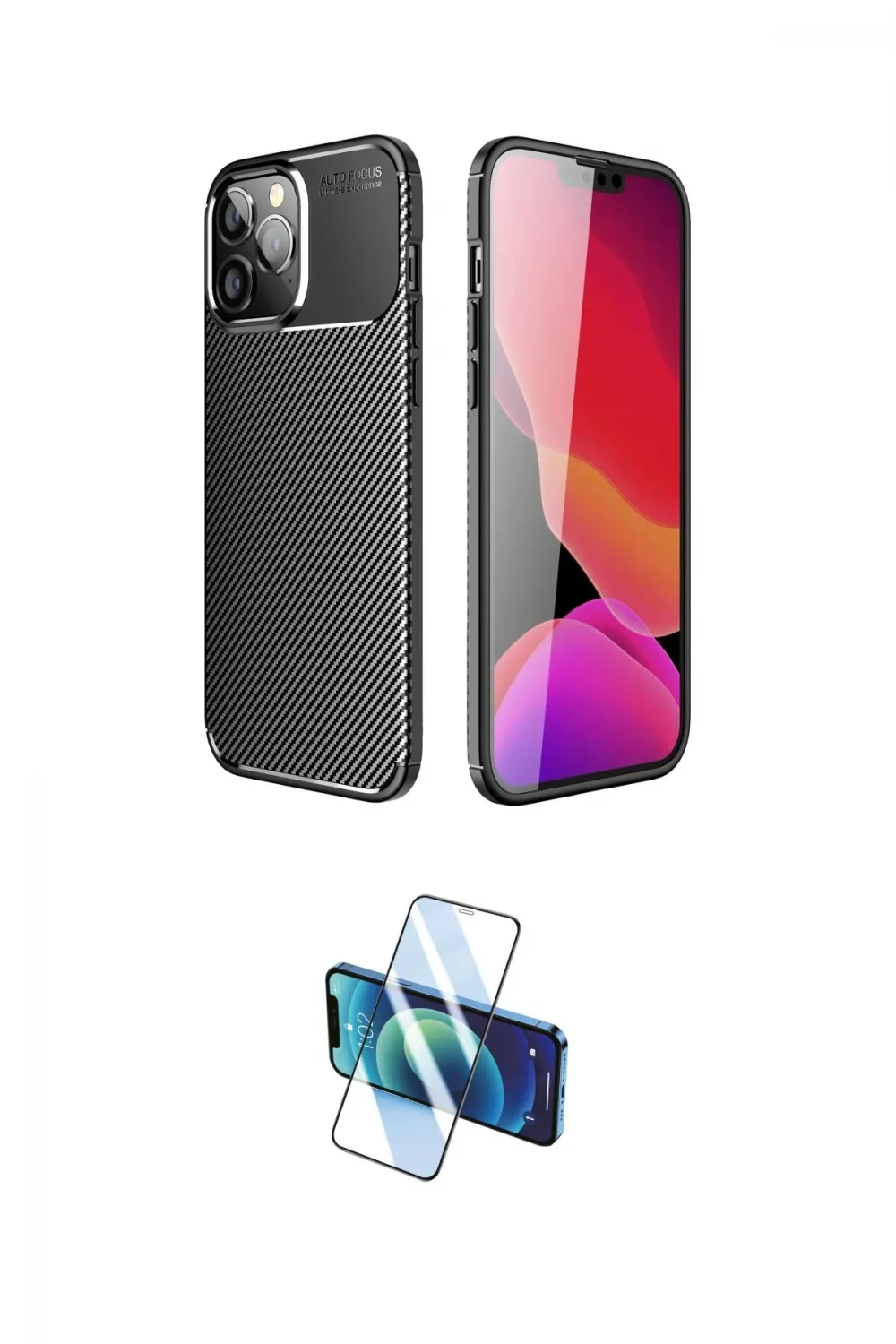ieg™ iPhone 14 Pro Kılıf Eksen Form Prime - Siyah 3D Antistatik Cam Ekran Koruyucu