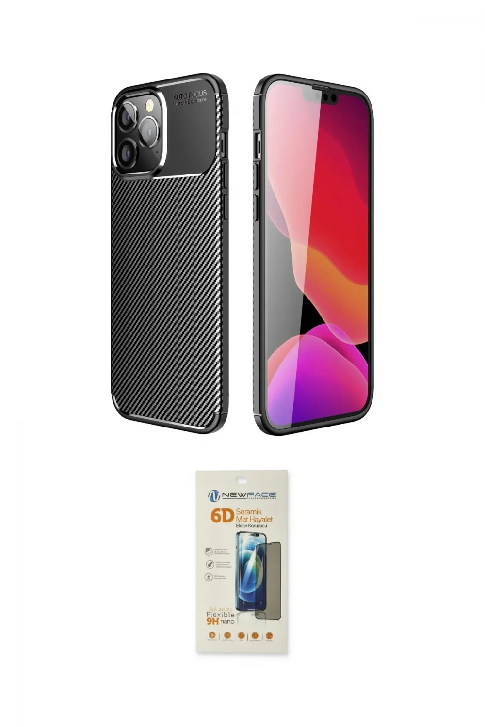 ieg™ iPhone 14 Pro Kılıf Eksen Form Prime - Siyah 6D Mat Seramik Hayalet Nano Ekran Koruyucu