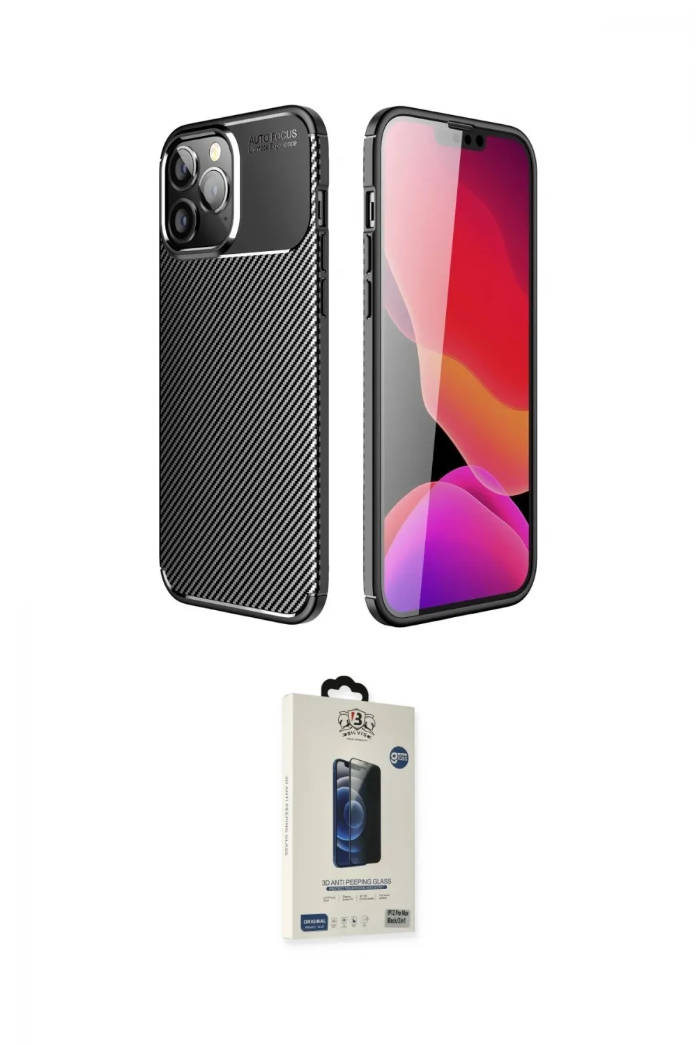 ieg™ iPhone 14 Pro Kılıf Eksen Form Prime - Siyah Bilvis Hayalet Cam Ekran Koruyucu