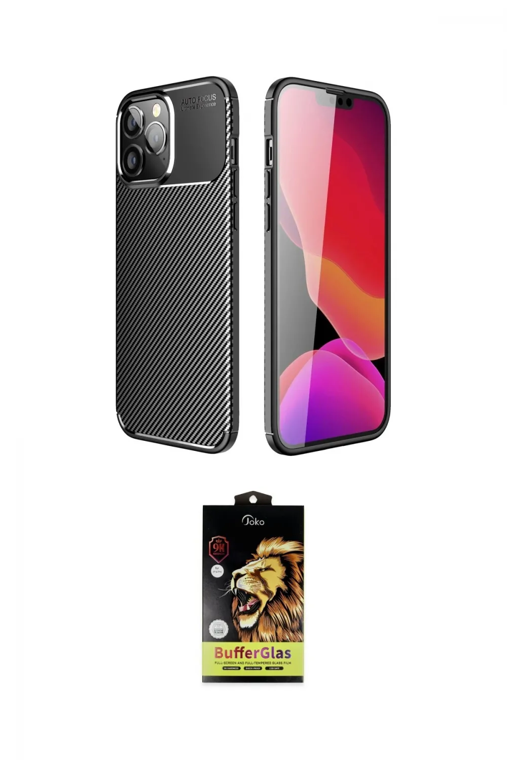 ieg™ iPhone 14 Pro Kılıf Eksen Form Prime - Siyah Buffer Cam Ekran Koruyucu
