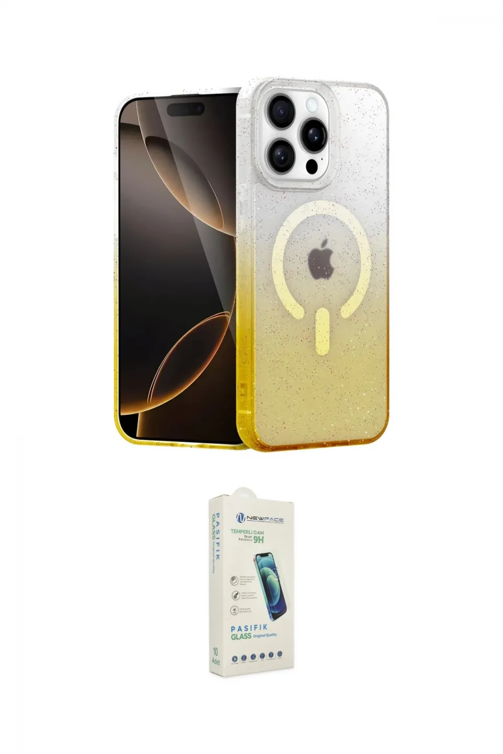 ieg™ iPhone 14 Pro Kılıf Eksen Minimal Özel Seri - Şeffaf Pasifik Cam Ekran Koruyucu