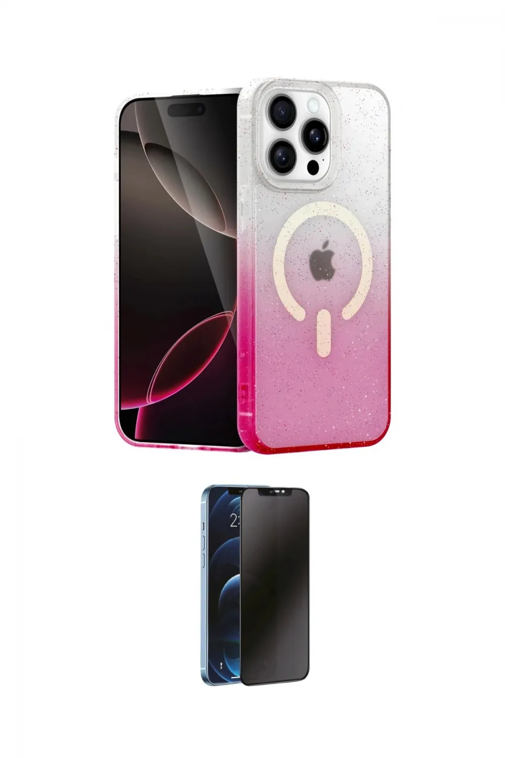 ieg™ iPhone 14 Pro Kılıf Eksen Minimal Özel Seri - Siyah 3D Antistatik Hayalet Cam Ekran Koruyucu