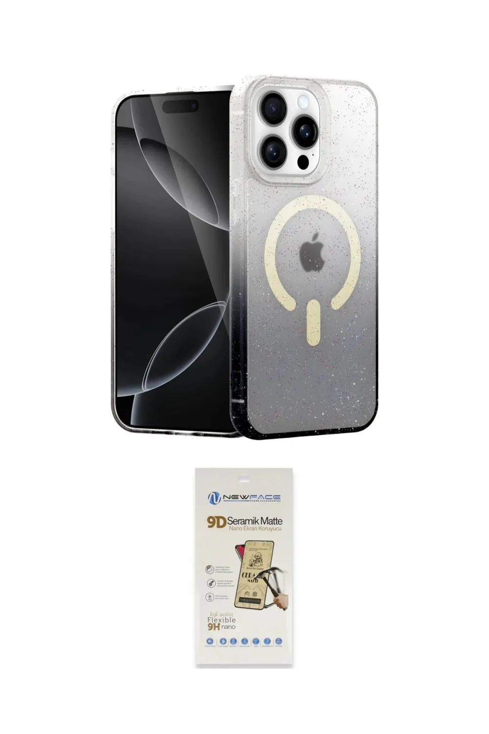 ieg™ iPhone 14 Pro Kılıf Eksen Minimal Özel Seri - Siyah Mat Seramik Nano Ekran Koruyucu