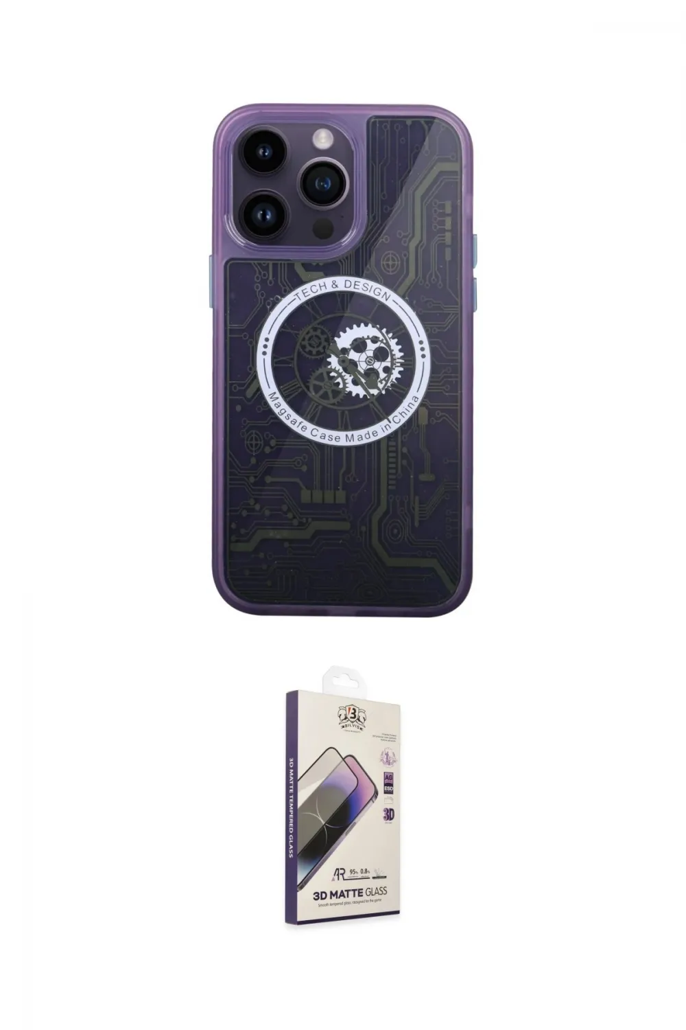 ieg™ iPhone 14 Pro Kılıf İz Form - Siyah Bilvis 3D Mat Cam Ekran Koruyucu