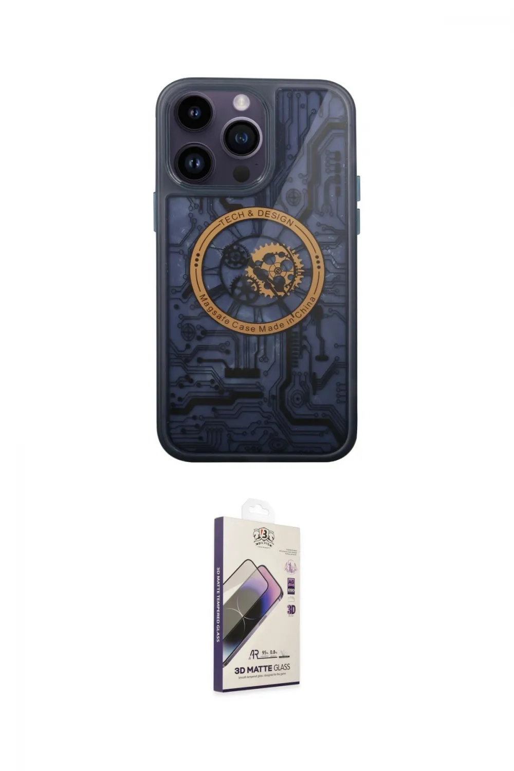 ieg™ iPhone 14 Pro Kılıf İz Form - Siyah Bilvis 3D Mat Cam Ekran Koruyucu