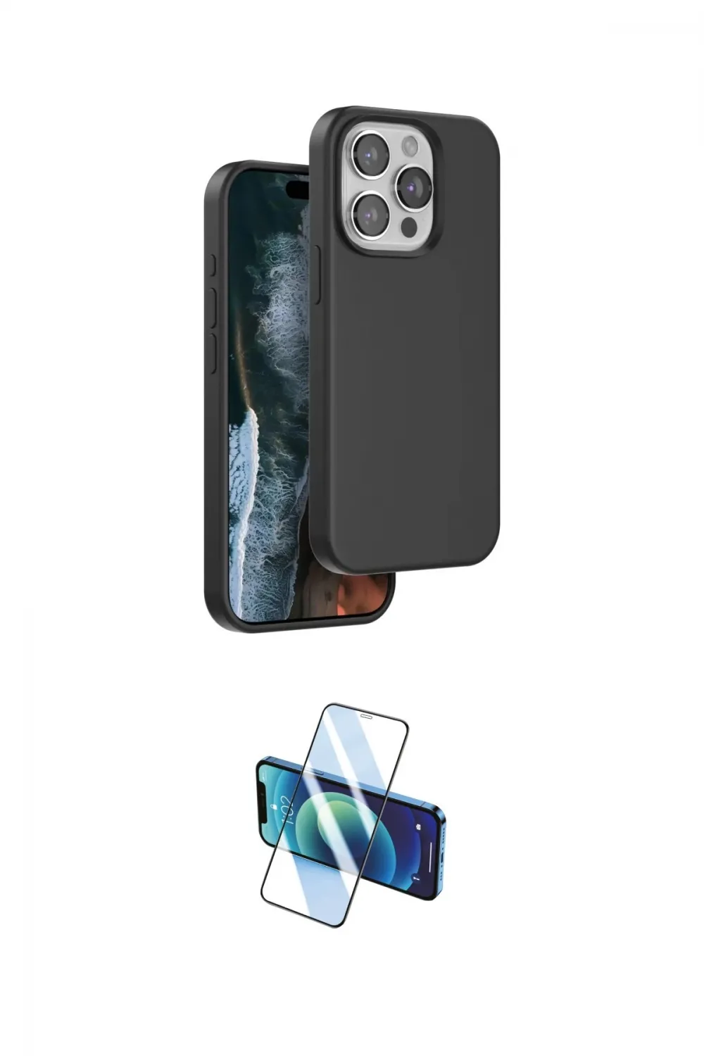 ieg™ iPhone 14 Pro Kılıf Kıvılcım Çizgi Serisi - Siyah 3D Antistatik Cam Ekran Koruyucu