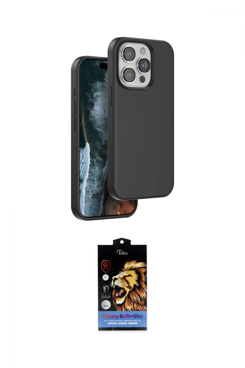 ieg™ iPhone 14 Pro Kılıf Kıvılcım Çizgi Serisi - Siyah Buffer Hayalet Cam Ekran Koruyucu