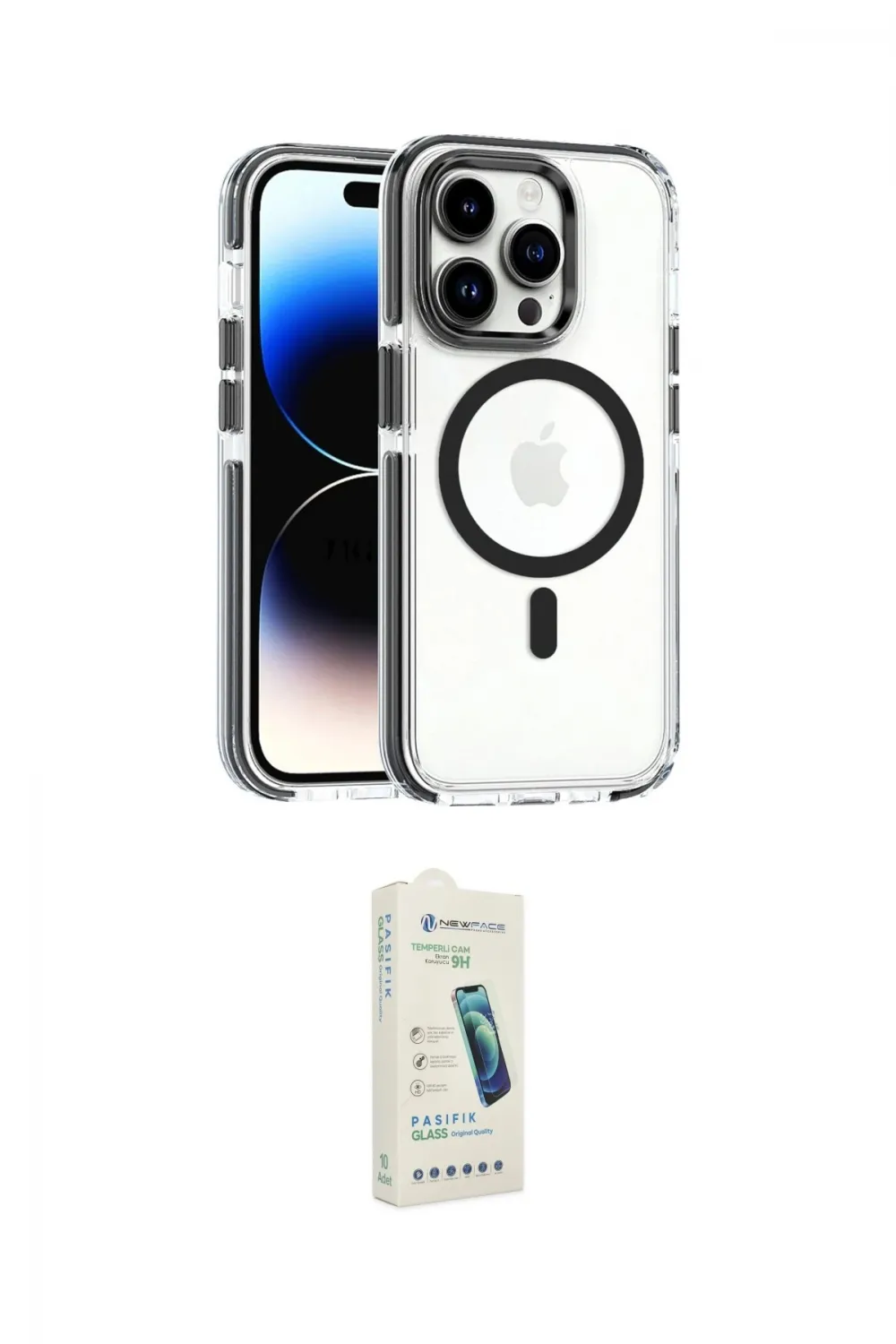 ieg™ iPhone 14 Pro Kılıf Kozmos Doku Koleksiyonu - Şeffaf Pasifik Cam Ekran Koruyucu