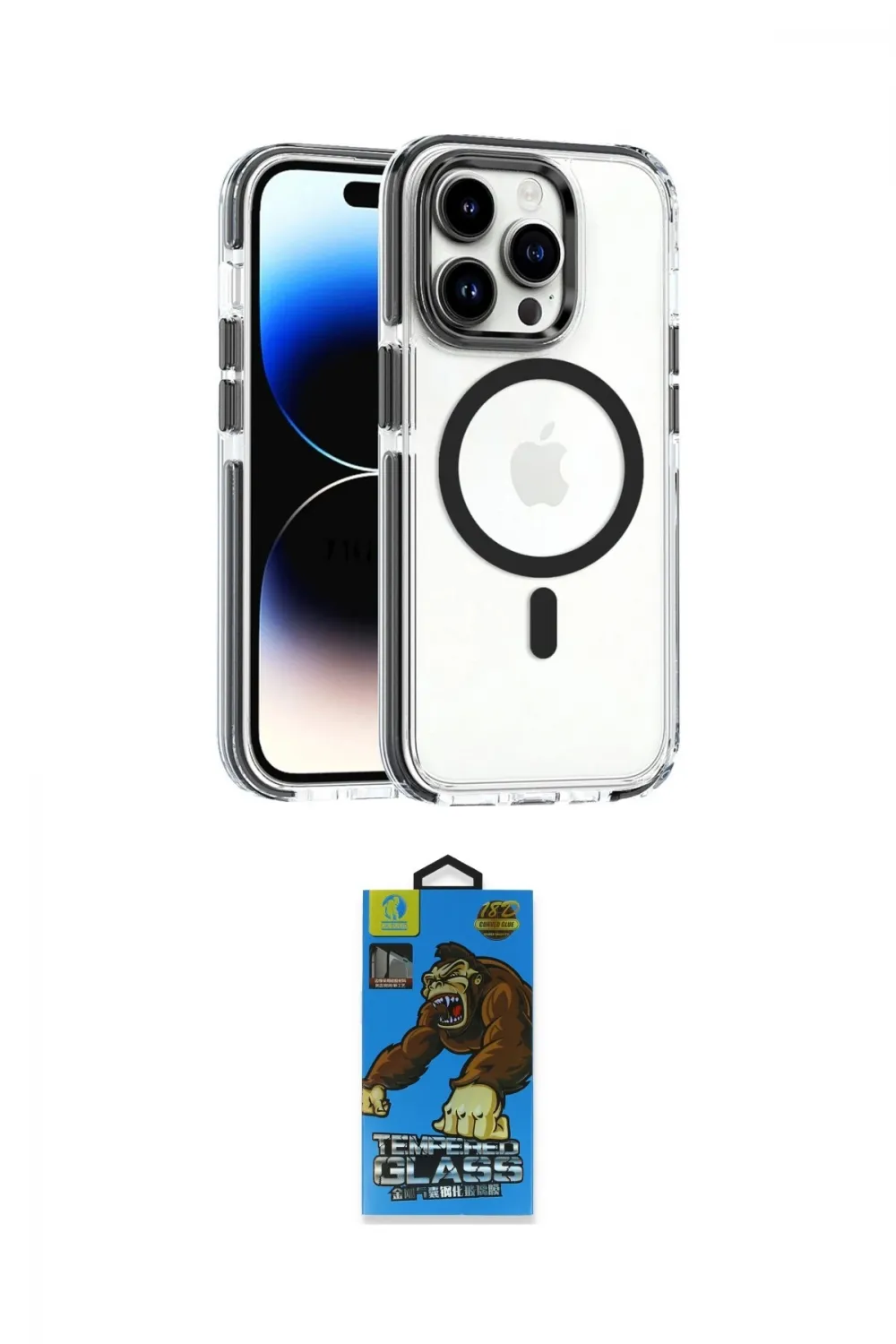 ieg™ iPhone 14 Pro Kılıf Kozmos Doku Koleksiyonu - Siyah 18D Cam Ekran Koruyucu