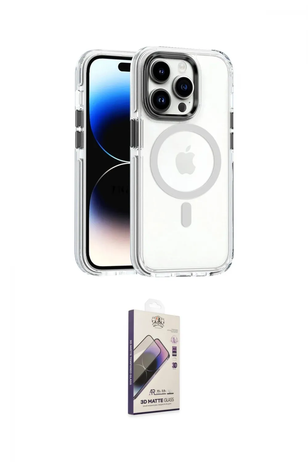 ieg™ iPhone 14 Pro Kılıf Kozmos Doku Koleksiyonu - Siyah Bilvis 3D Mat Cam Ekran Koruyucu