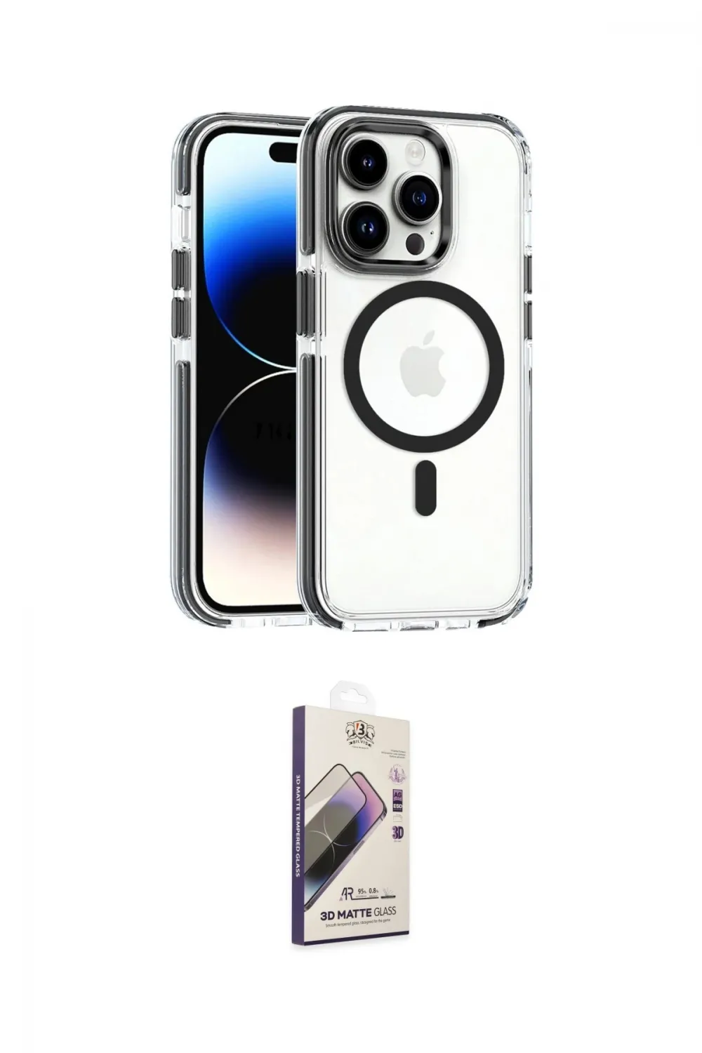 ieg™ iPhone 14 Pro Kılıf Kozmos Doku Koleksiyonu - Siyah Bilvis 3D Mat Cam Ekran Koruyucu