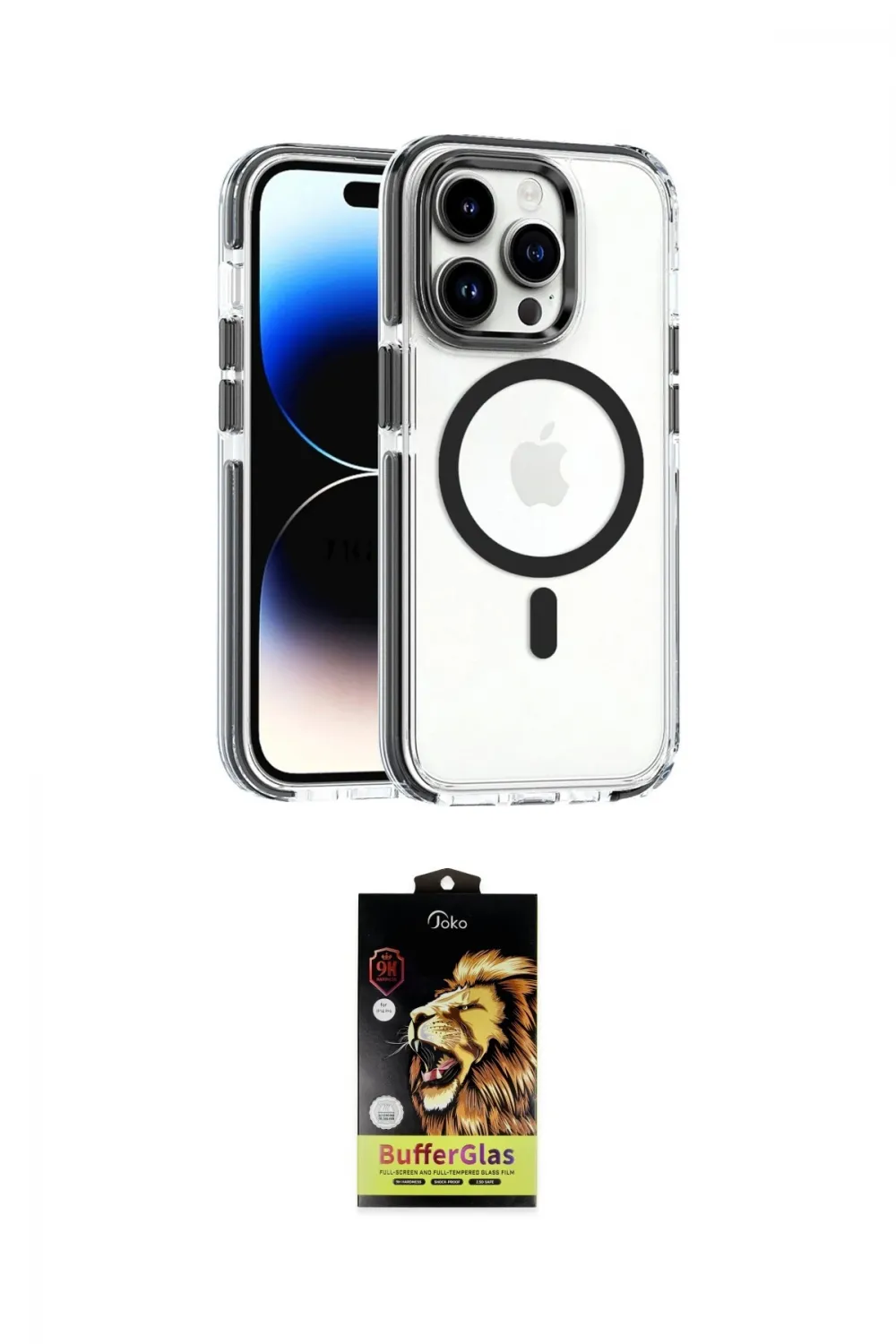 ieg™ iPhone 14 Pro Kılıf Kozmos Doku Koleksiyonu - Siyah Buffer Cam Ekran Koruyucu