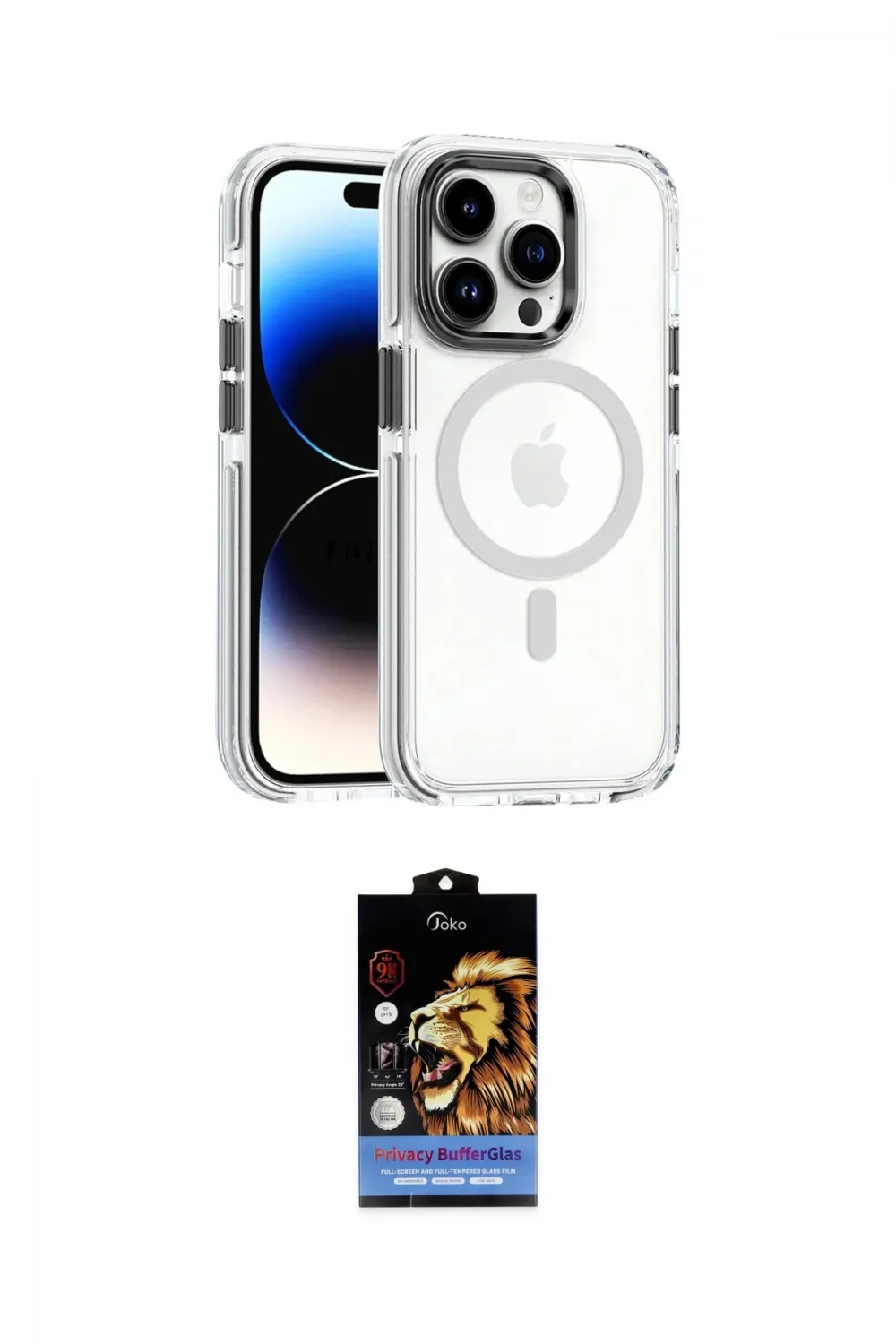 ieg™ iPhone 14 Pro Kılıf Kozmos Doku Koleksiyonu - Siyah Buffer Hayalet Cam Ekran Koruyucu