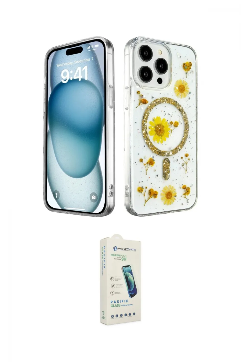 ieg™ iPhone 14 Pro Kılıf Kozmos Doku - Şeffaf Pasifik Cam Ekran Koruyucu