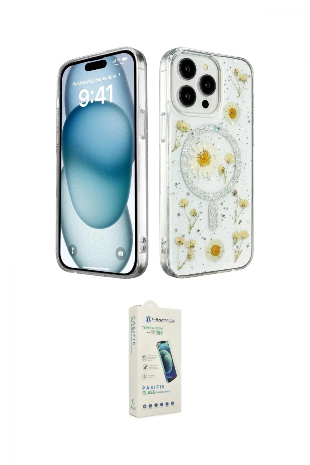 ieg™ iPhone 14 Pro Kılıf Kozmos Doku - Şeffaf Pasifik Cam Ekran Koruyucu