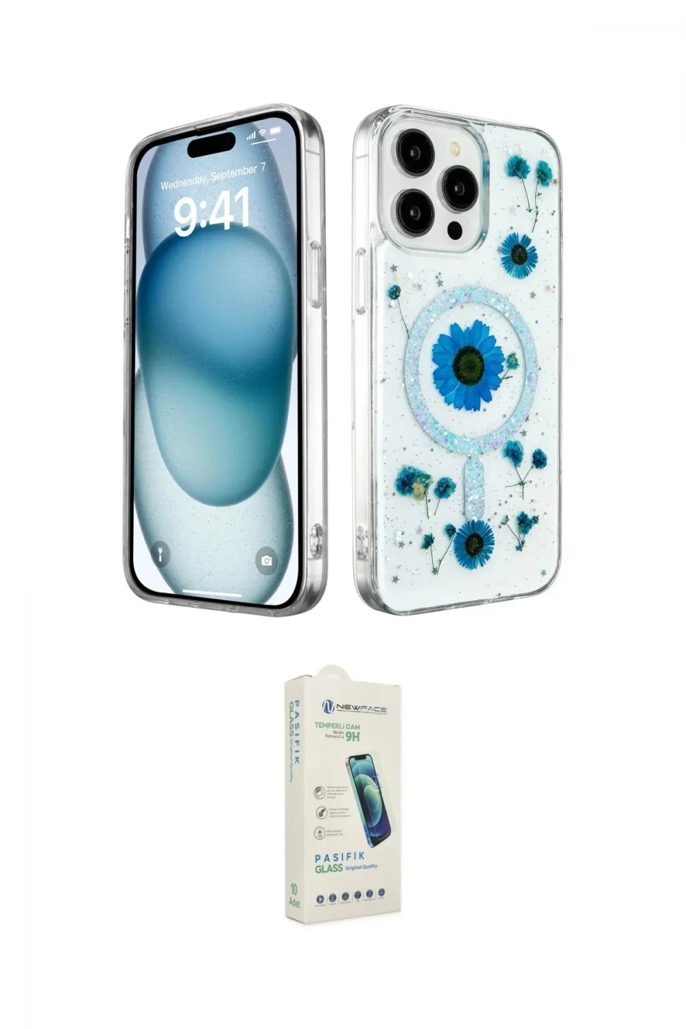 ieg™ iPhone 14 Pro Kılıf Kozmos Doku - Şeffaf Pasifik Cam Ekran Koruyucu