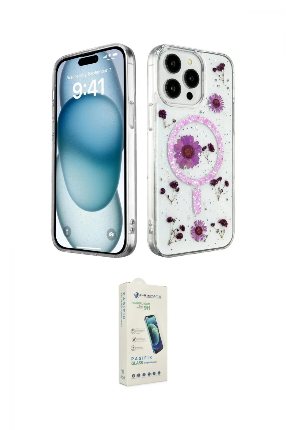 ieg™ iPhone 14 Pro Kılıf Kozmos Doku - Şeffaf Pasifik Cam Ekran Koruyucu