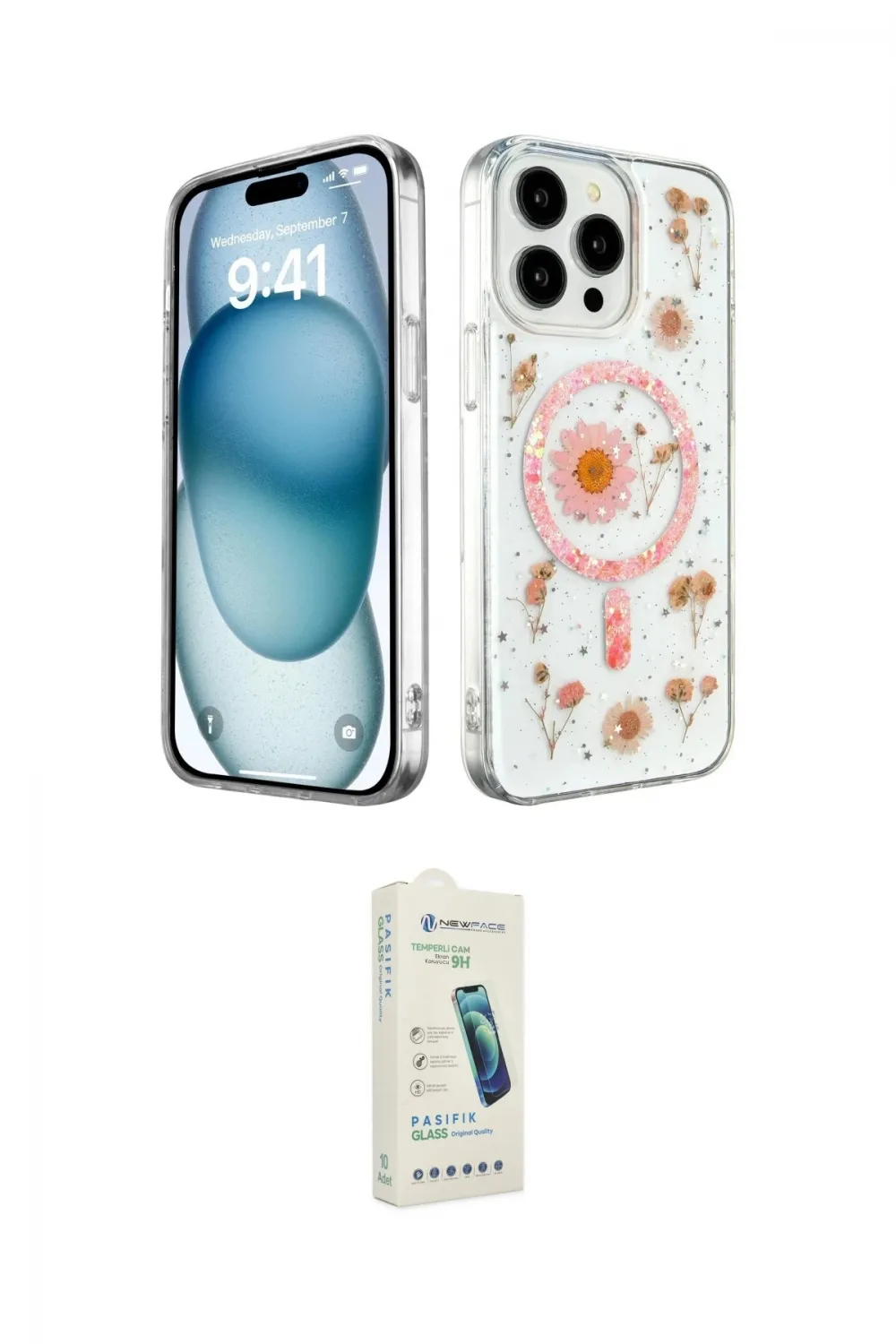 ieg™ iPhone 14 Pro Kılıf Kozmos Doku - Şeffaf Pasifik Cam Ekran Koruyucu