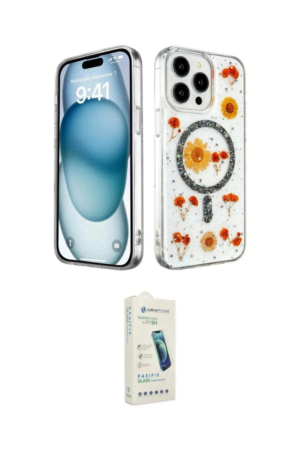 ieg™ iPhone 14 Pro Kılıf Kozmos Doku - Şeffaf Pasifik Cam Ekran Koruyucu
