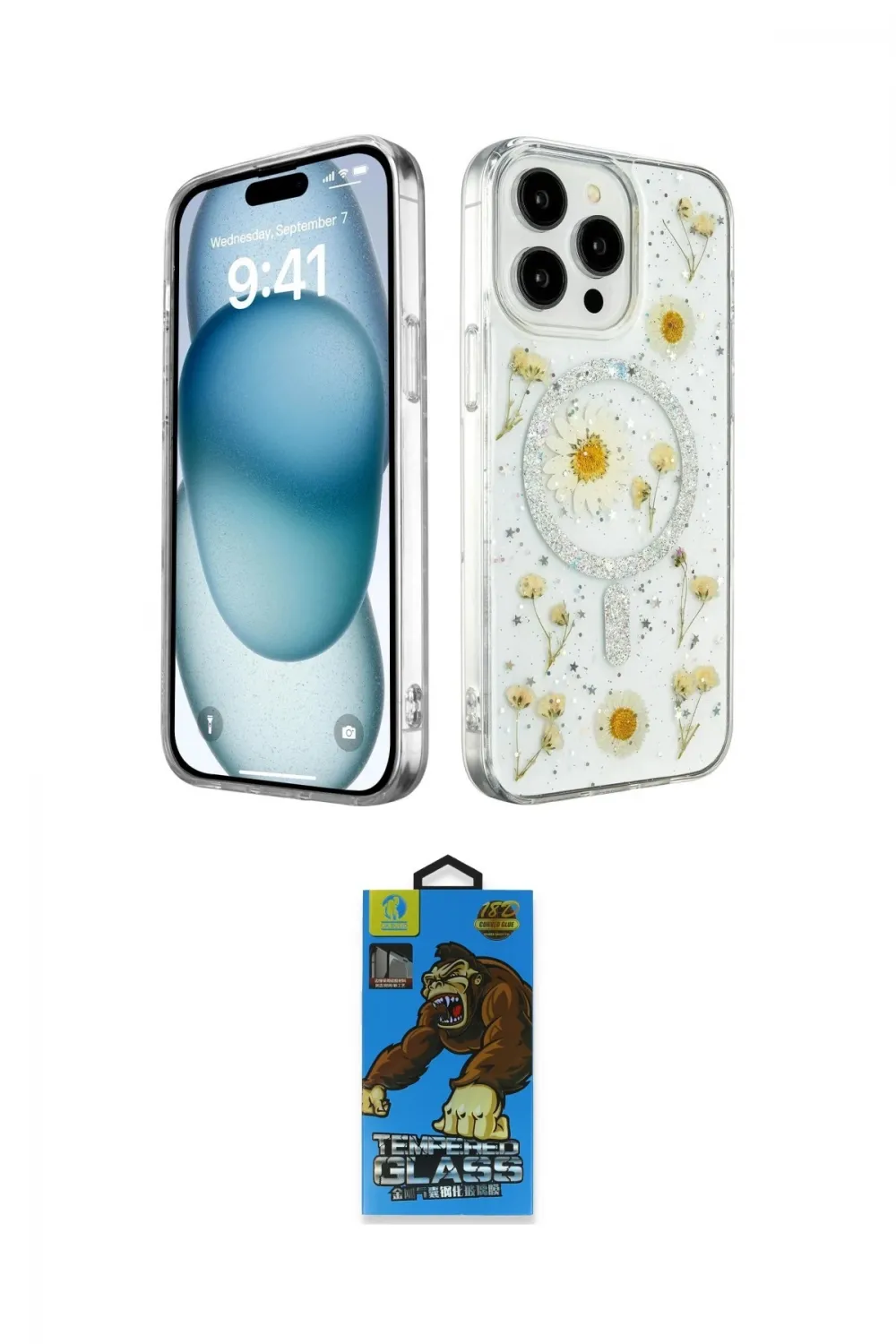 ieg™ iPhone 14 Pro Kılıf Kozmos Doku - Siyah 18D Cam Ekran Koruyucu