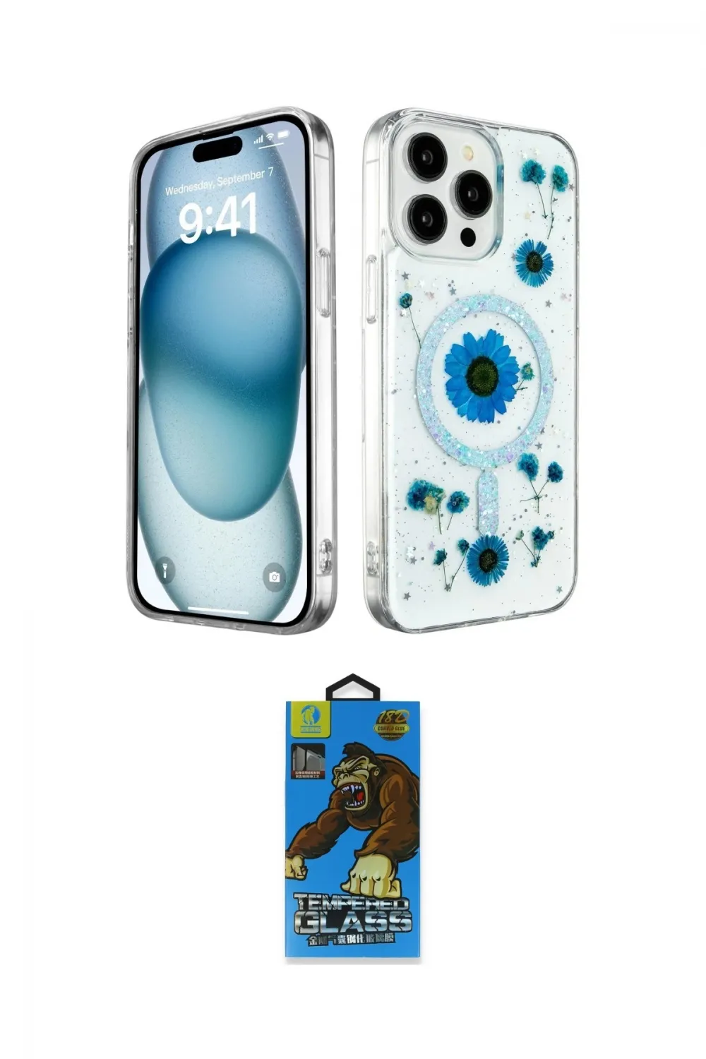 ieg™ iPhone 14 Pro Kılıf Kozmos Doku - Siyah 18D Cam Ekran Koruyucu