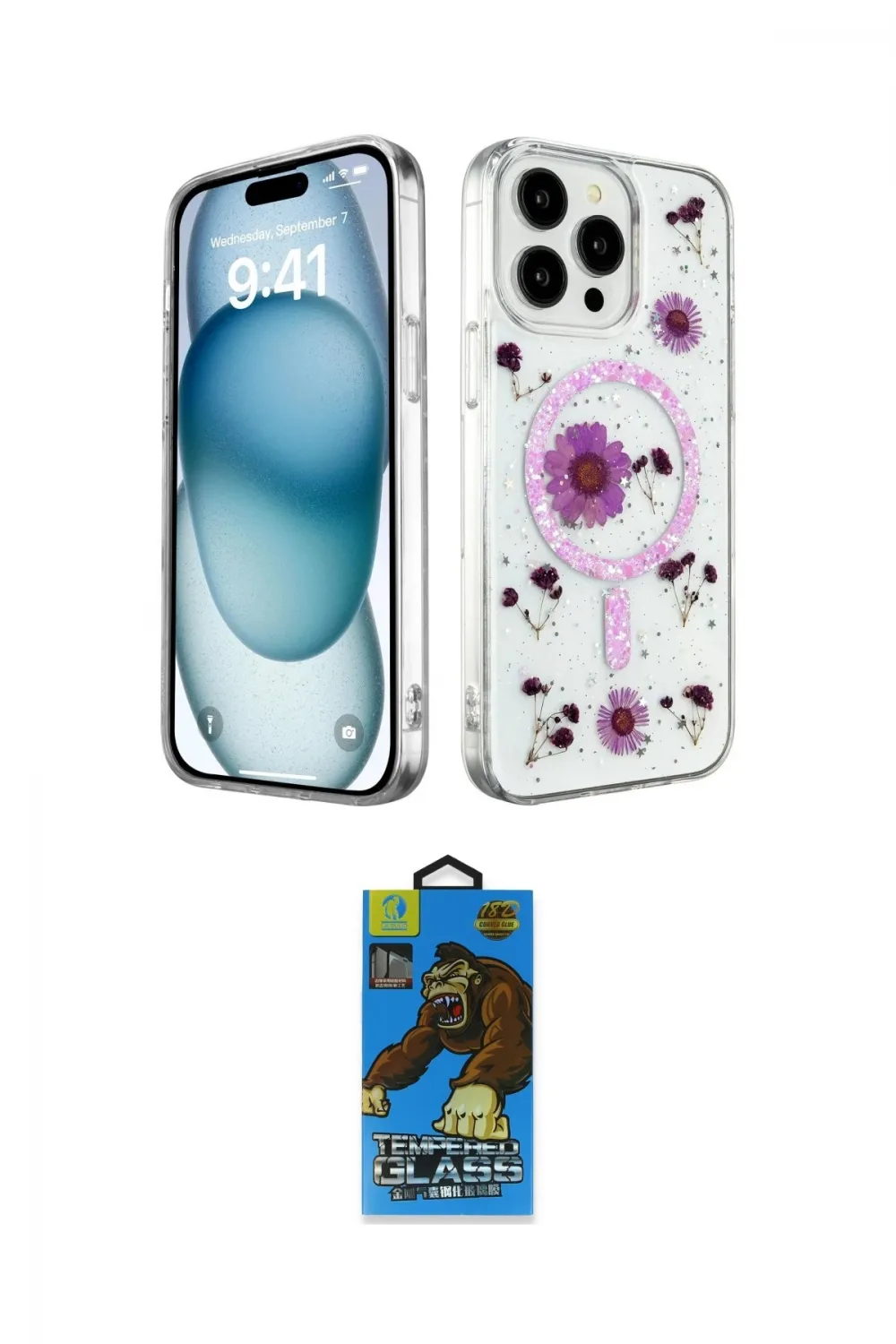 ieg™ iPhone 14 Pro Kılıf Kozmos Doku - Siyah 18D Cam Ekran Koruyucu