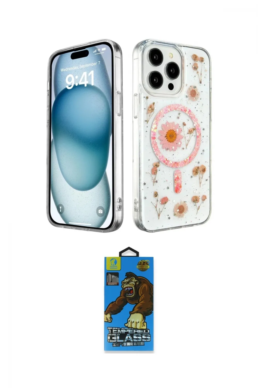ieg™ iPhone 14 Pro Kılıf Kozmos Doku - Siyah 18D Cam Ekran Koruyucu