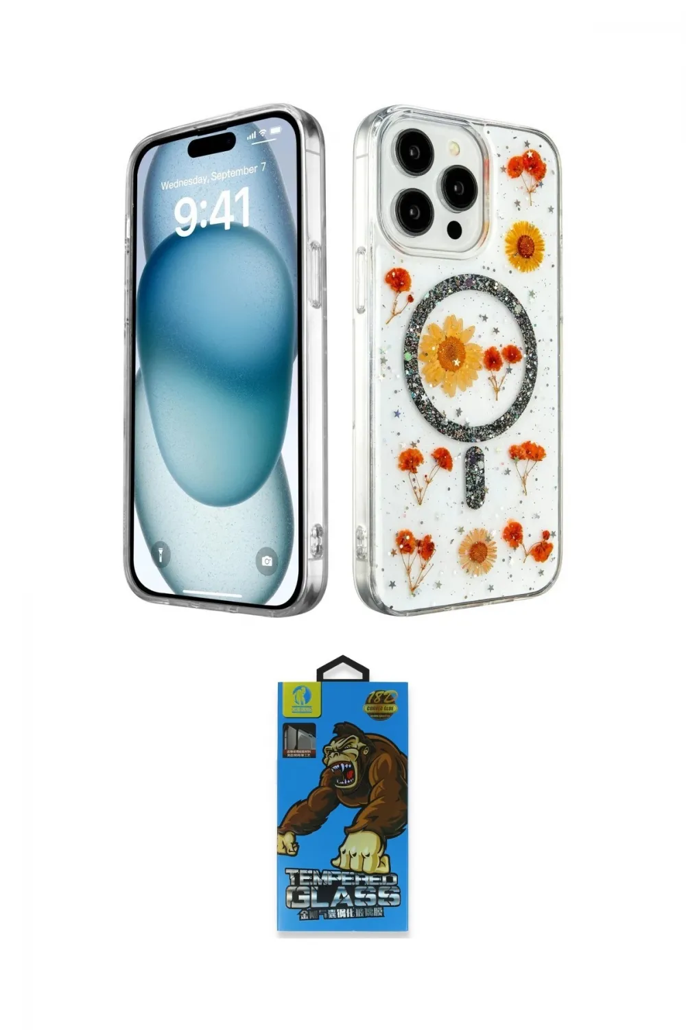 ieg™ iPhone 14 Pro Kılıf Kozmos Doku - Siyah 18D Cam Ekran Koruyucu