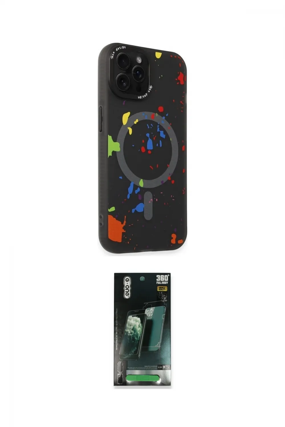 ieg™ iPhone 14 Pro Kılıf Kozmos Doku - Siyah 360 Mat Full Body Arka Koruyucu