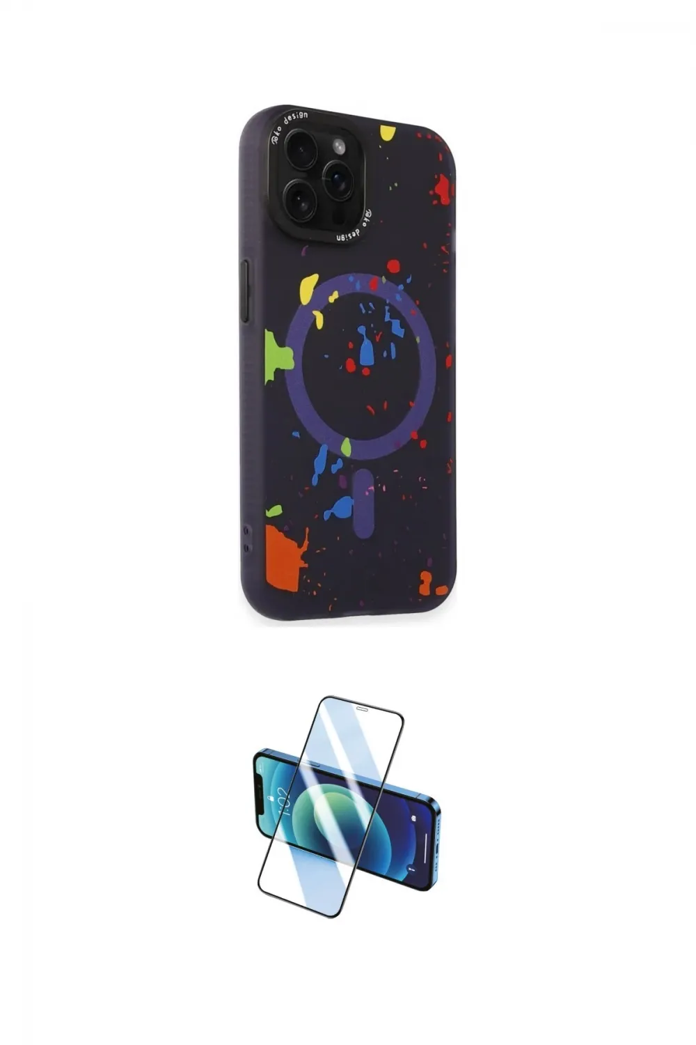 ieg™ iPhone 14 Pro Kılıf Kozmos Doku - Siyah 3D Antistatik Cam Ekran Koruyucu