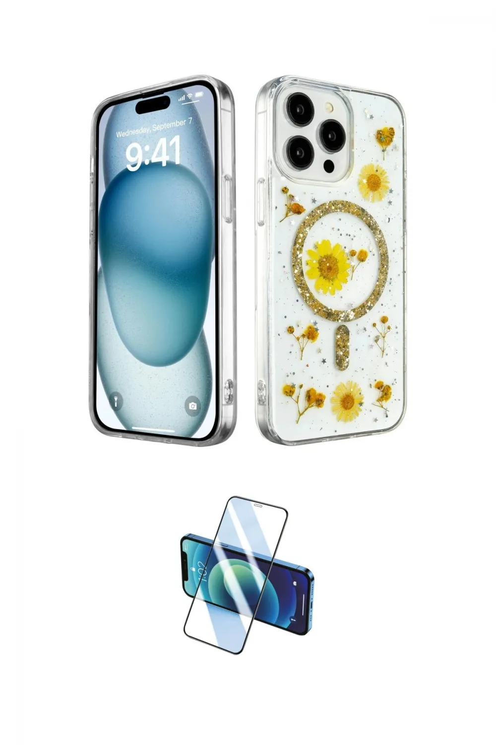 ieg™ iPhone 14 Pro Kılıf Kozmos Doku - Siyah 3D Antistatik Cam Ekran Koruyucu