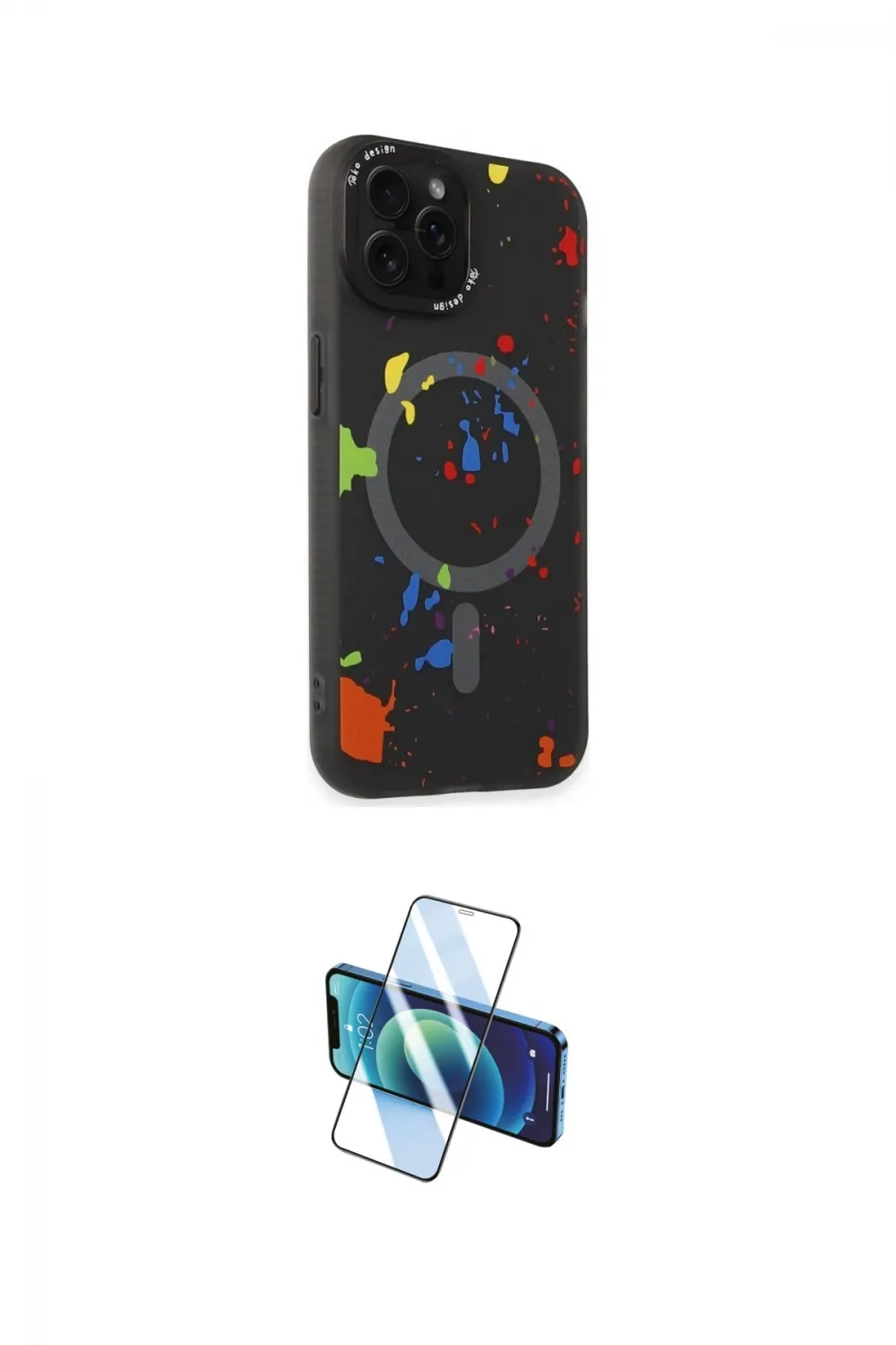 ieg™ iPhone 14 Pro Kılıf Kozmos Doku - Siyah 3D Antistatik Cam Ekran Koruyucu