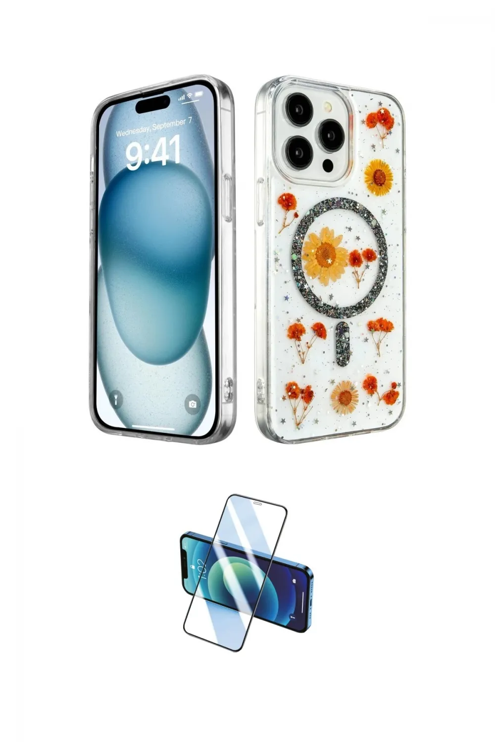 ieg™ iPhone 14 Pro Kılıf Kozmos Doku - Siyah 3D Antistatik Cam Ekran Koruyucu