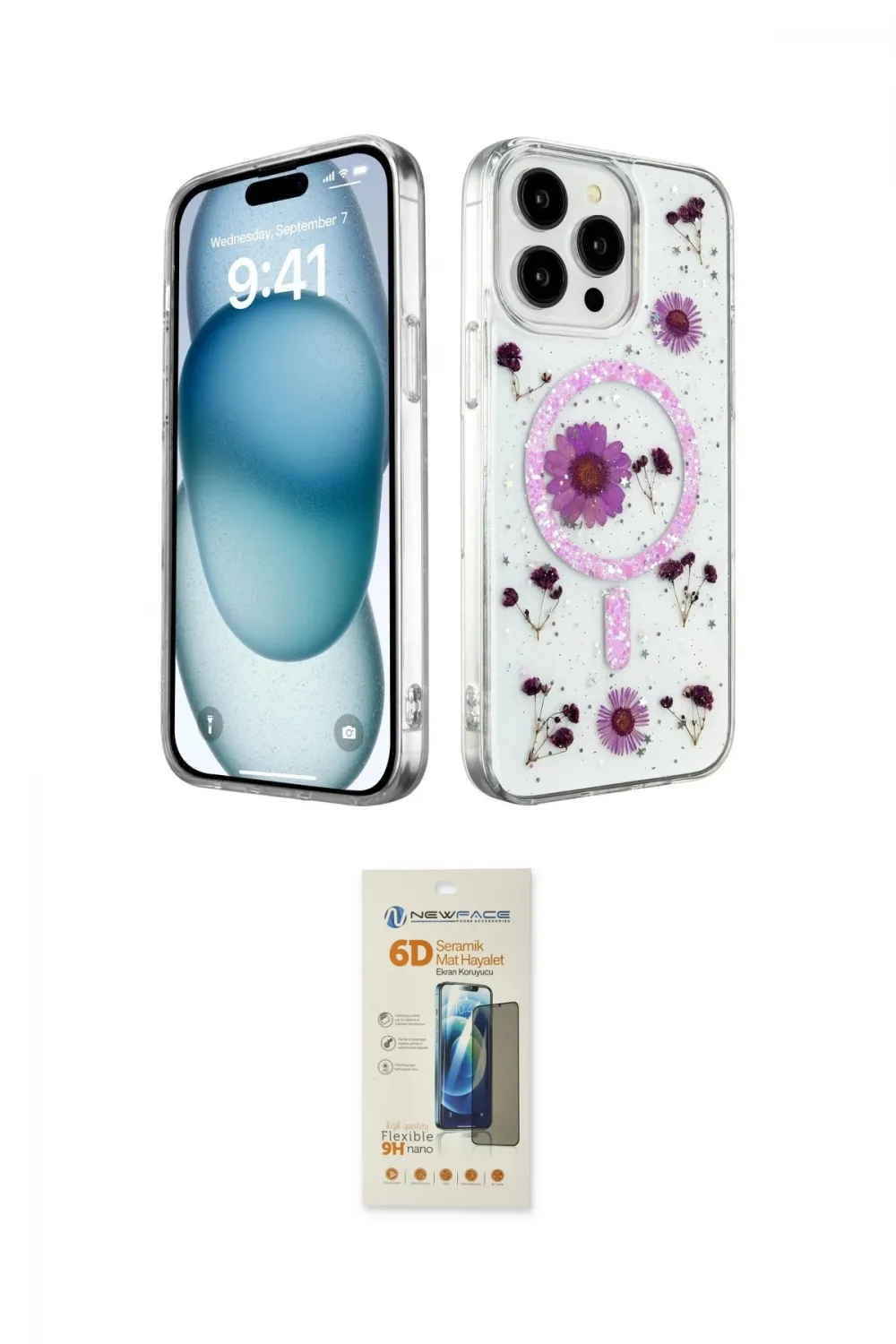 ieg™ iPhone 14 Pro Kılıf Kozmos Doku - Siyah 6D Mat Seramik Hayalet Nano Ekran Koruyucu