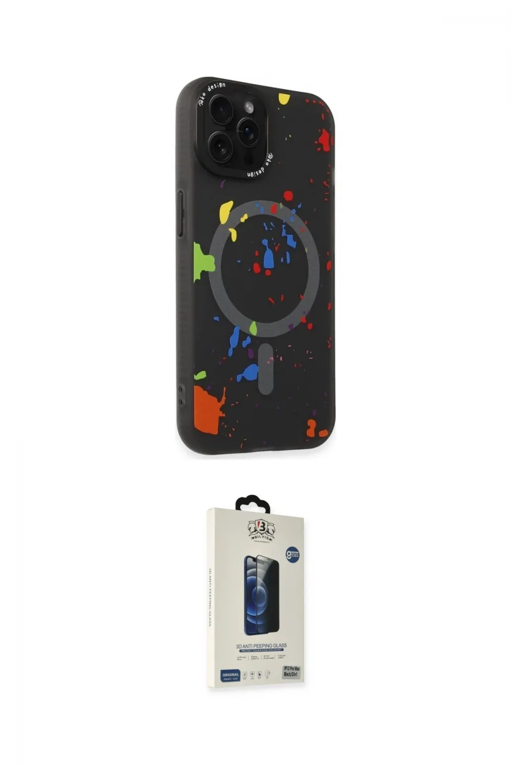 ieg™ iPhone 14 Pro Kılıf Kozmos Doku - Siyah Bilvis Hayalet Cam Ekran Koruyucu