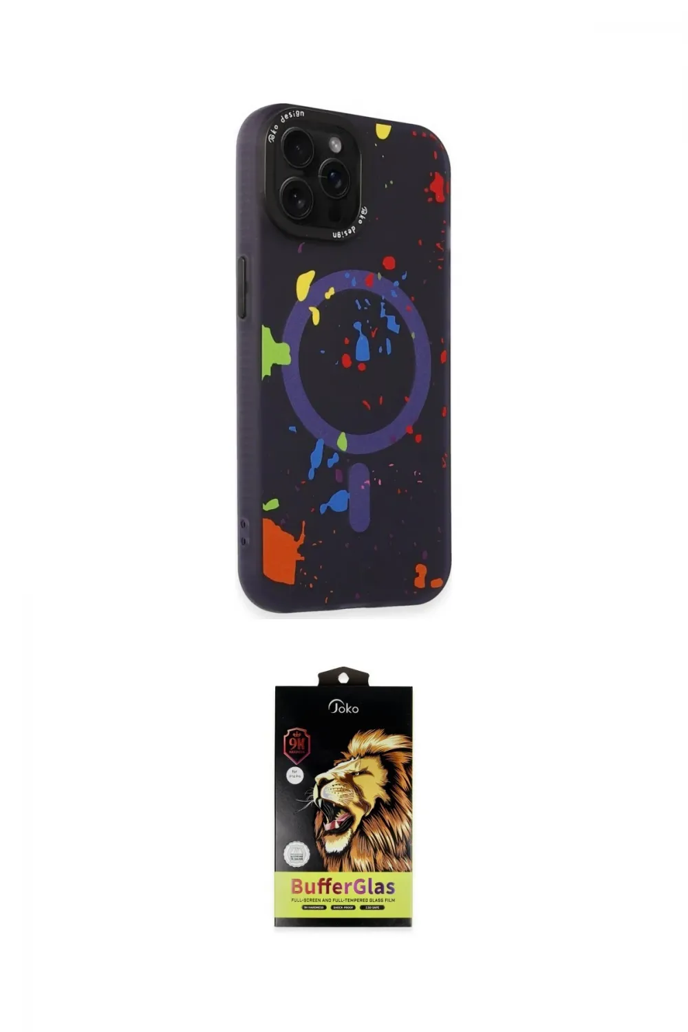 ieg™ iPhone 14 Pro Kılıf Kozmos Doku - Siyah Buffer Cam Ekran Koruyucu