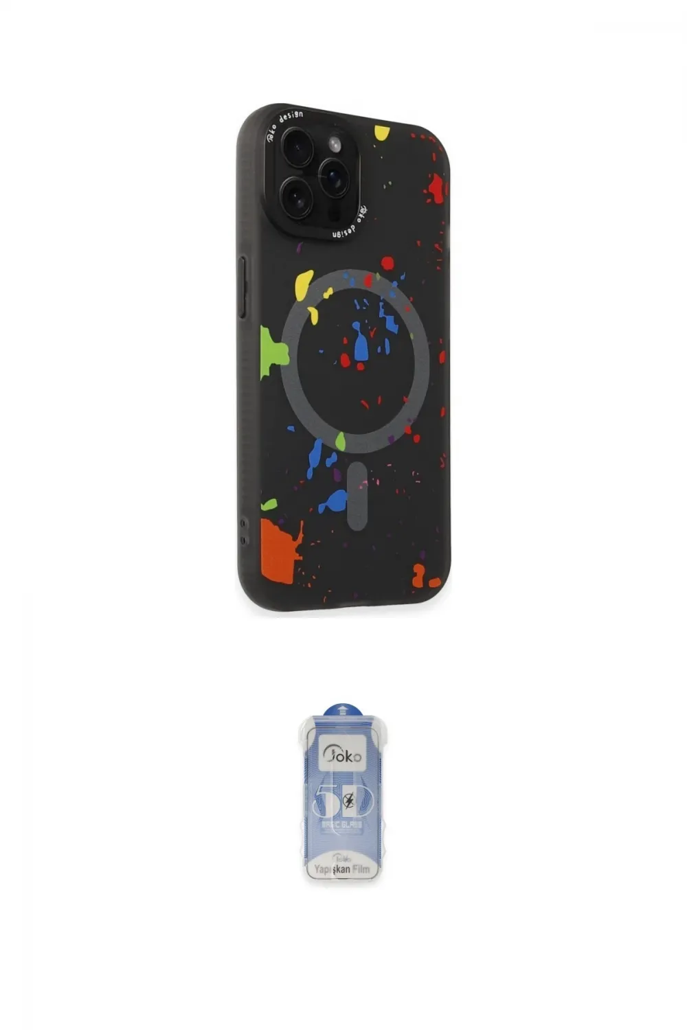 ieg™ iPhone 14 Pro Kılıf Kozmos Doku - Siyah Joko Magic 5D Cam