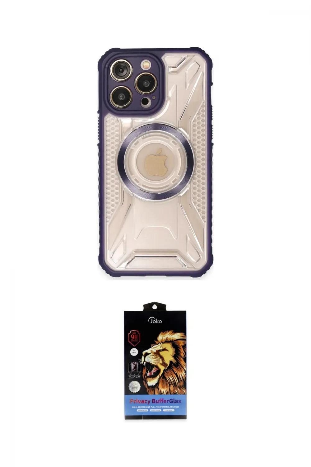 ieg™ iPhone 14 Pro Kılıf Kutup Modern - Siyah Buffer Hayalet Cam Ekran Koruyucu
