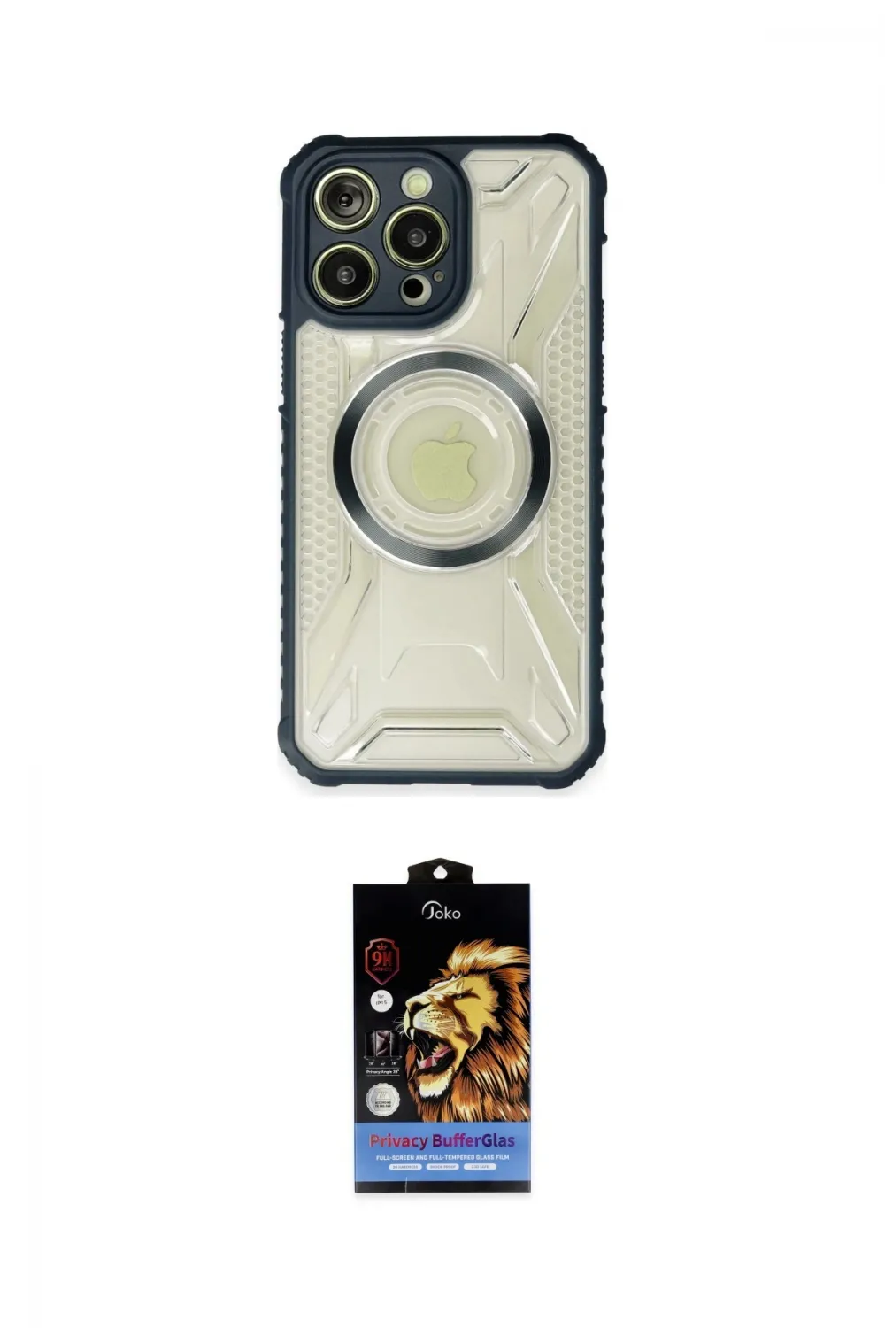 ieg™ iPhone 14 Pro Kılıf Kutup Modern - Siyah Buffer Hayalet Cam Ekran Koruyucu