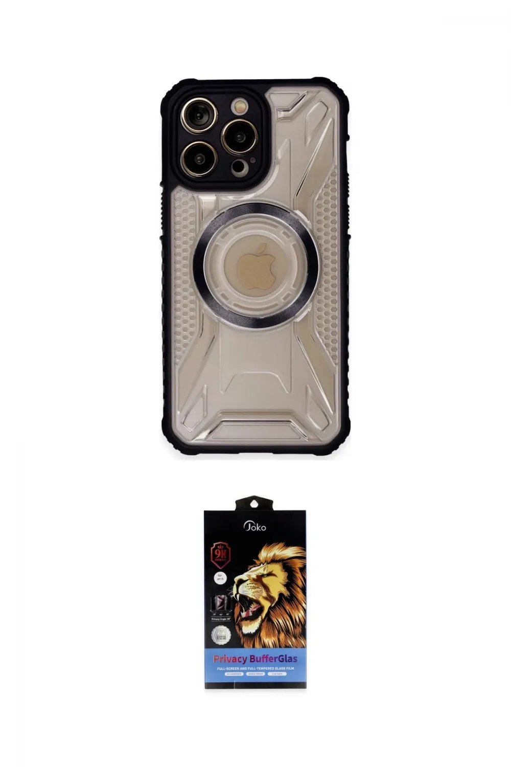 ieg™ iPhone 14 Pro Kılıf Kutup Modern - Siyah Buffer Hayalet Cam Ekran Koruyucu