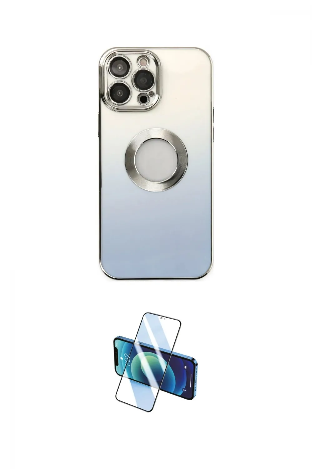 ieg™ iPhone 14 Pro Kılıf Kutup Yansıma Özel Seri - Siyah 3D Antistatik Cam Ekran Koruyucu
