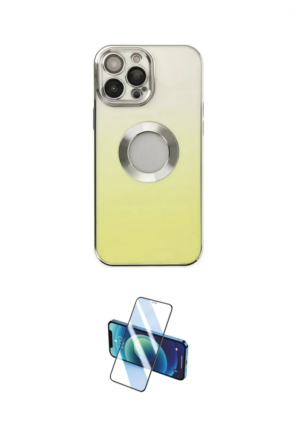 ieg™ iPhone 14 Pro Kılıf Kutup Yansıma Özel Seri - Siyah 3D Antistatik Cam Ekran Koruyucu
